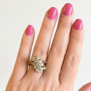 14K HGE Gold Cluster Diamond Simulant Ring - Size 6 Vintage